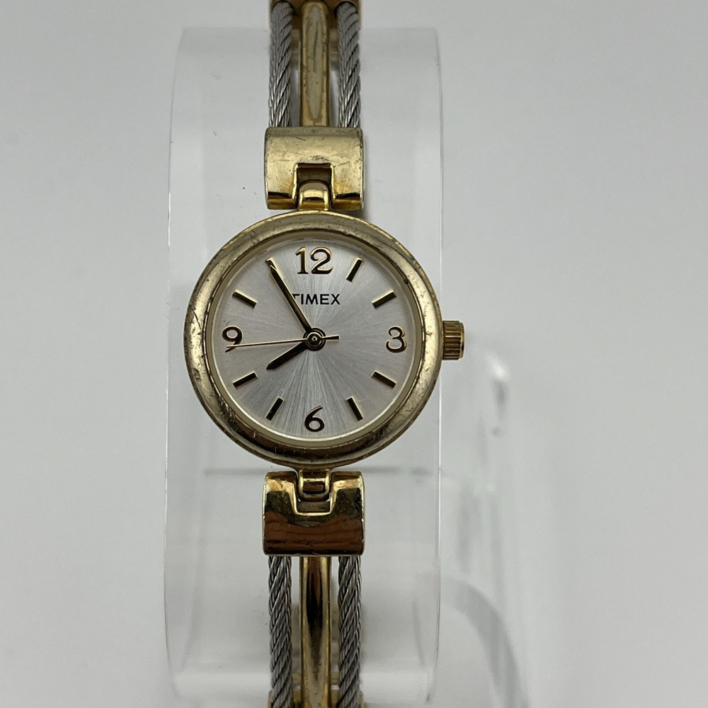 Timex‎ Watch Women 22mm Silver Gold Two Tone 6.75" Band- New Battery